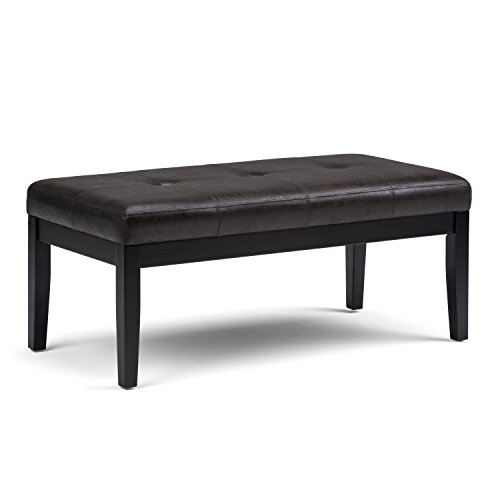 SIMPLIHOME Lacey 41 inch Wide Contemporary Rectangle Tufted Ottoman Bench in Distressed Black Vegan Faux Leather, Assembled, For the Living Room and Bedroom