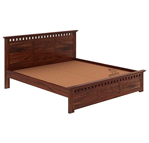 Image of SHRI MINTU'S ART Solid Sheesham Wood King Size Bed Without Storage | Wooden Double Bed Cot Bed for Bedroom Furniture | Palang Double Bed for Hotels | All (Queen, Brown Finish)