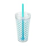 Copco Minimus Double Wall Insulated Tumbler with Removable Straw, 24-Ounce, Cyan Blue Dots