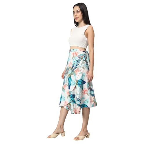 Image of GirlCode Women's Boho Floral Print Wrap Front Self Tie Knot Midi Skirt Women & Girls