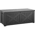 YITAHOME 120 Gallon Large Outdoor Storage Box with X-Shaped Front, Waterproof Resin Deck Box Cushion Storage Bench for Patio, Pool Supplies, Garden Tools - Lockable, Dark Gray