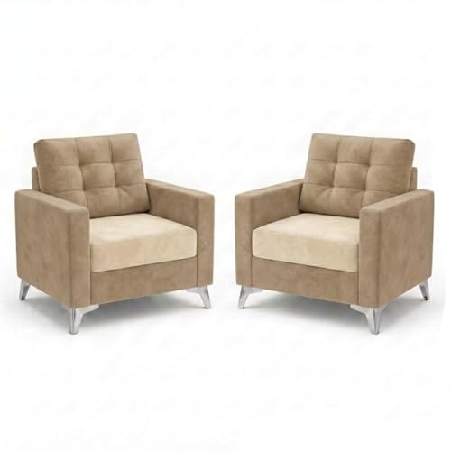 Image of Hakuna Plush Velvet 3 Seater + 1 Seater + 1 Seater Sofa Set | Silken Velvet Upholstery | Golden Legs | Designer Set for Living Room & Office Spaces (Beige-Cream)