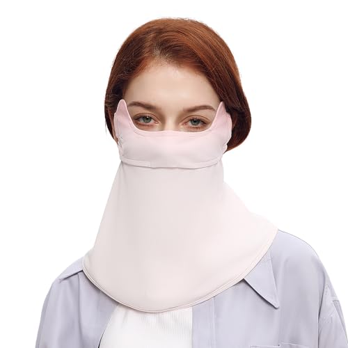 Sun UV Face Mask UPF50+ Neck Gaiter Scarf Breathable Cooling Face Cover for Outdoor Activities Pink&white