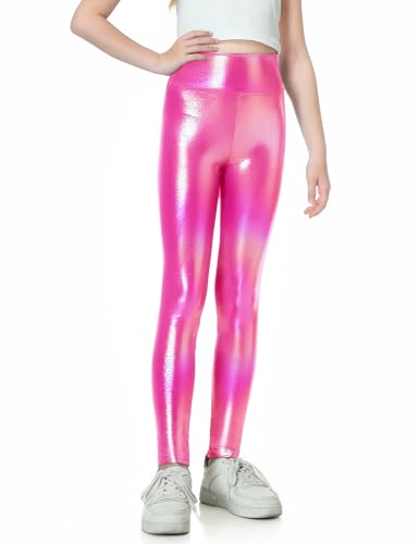 Gnainach Girls Metallic Leggings High Waisted Kids Yoga Pants Stretch Shiny Running Dance Tights for Teen School Workout