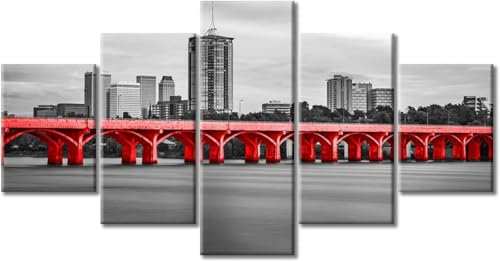 Tableau paysage architectural urbain pour salon chic moderne 5 parties 100x50 cm