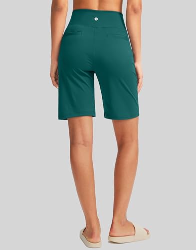 Image of SANTINY Women's 9 inch High Waisted Bermuda Shorts with 4 Pockets Knee Length Long Shorts for Women Workout Athletic Casual