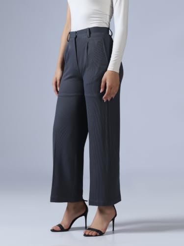 Image of Leriya Fashion Women High Waist Polycotton Formal Trousers | Summer Breathable Wide Leg Pants with Pockets |Casual, Office & Travel Outfits
