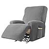Highdi Housse de Fauteuil Relax Doux Velours Extensible, 4 Pièce Housse de Canapé Antidérapante avec Poche Latérale, Protege de Meubles Lavable pour 1 Places Fauteuil Inclinable (Gris foncé)