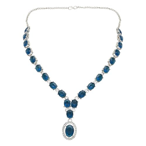 Image of I Jewels Silver Plated Stylish Design Crystal Diamond Necklace With Earrings & Maang Tikka Jewellery Set for Women