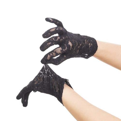 Women's Black Lace Gloves, Elegant Floral Tea Party Short Vintage Glove for Halloween Costume Accessories2