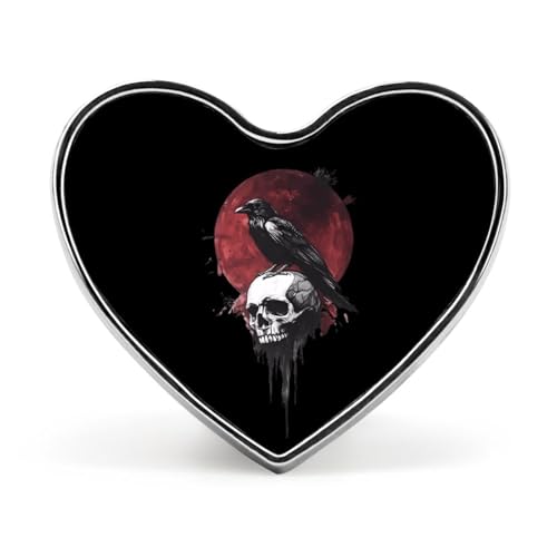 Crow Standing on Skull Heart Shape Brooch Metal Pin Badges Fashion Lapel Pins Jewellery Unisex