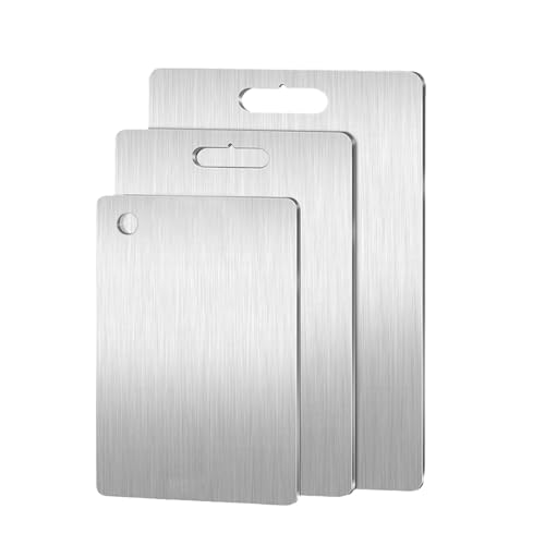 Comparison: What Are The Best Cutting Board Materials 6 3 PCS Stainless Steel Cutting Board for Kitchen, 3 Sizes Double-Sided Food Grade 304 Stainless Steel Cutting Board Set for Fruit, Fish, Cheese, Vegetable, Bread, Meat