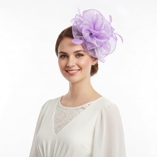 Image of DRESHOW Fascinators Hat Tea Party Headwear Ribbons Feathers on a Headband and a Clip for Women