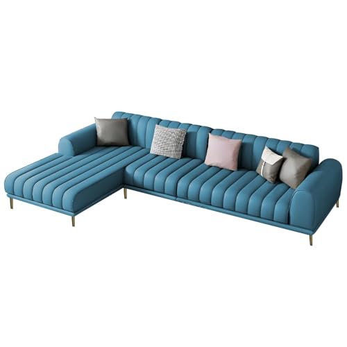 Image of Casaliving Herrick LHS 6 Seater L Shape Sofa Set with 2 Puffy for Living Room (Turquise Colour) Premium Velvet Fabric Sofa, Blue