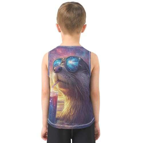 Boys Tank Top Shirts Otter Starry Sky Galaxy Sleeveless T-Shirts Crew Neck for Kids Clothing Children3