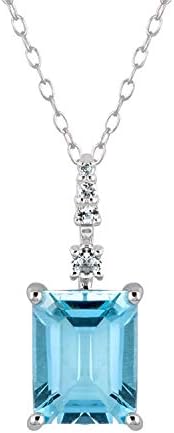 10k White Gold Genuine Emerald-Cut Blue Topaz Pendant Necklace