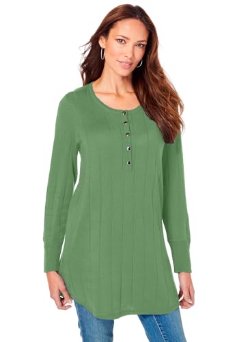 Roaman's Women's Plus Size Plus Size Drop Needle Henley Lightweight Sweater Knit