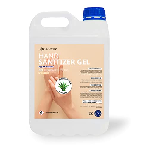 Gel Hidroalcohólico para Manos, Desinfectante de Manos Enriquecido con Aloe Vera, 70% de Alcohol, Gel de Manos Sin Aclarado, Uso en Piel Sana - Ofituria (5L)