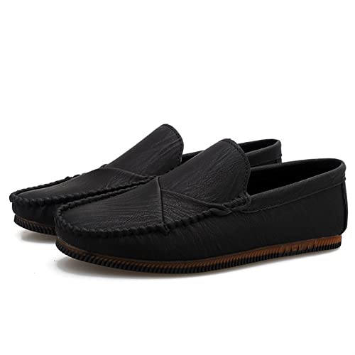 Mens Loafers Shoe Vegan Leather Stitching Details Round Toe Rubber Sole Flat Heel Slip Resistant Flexible Casual Prom Slip-on
