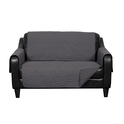 Image of Furhaven Waterproof & Non-Slip Loveseat Cover Protector for Dogs, Cats, & Children - Quilted Paw Print Living Room Furniture Cover - Gray, Loveseat
