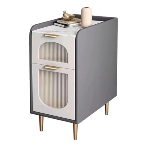 HJYBFA Elegante mesita de Noche Estrecha, mesas auxiliares Europeas con 2 cajones, mesita de Noche de Madera Maciza, Mesa Auxiliar para Sala de Estar o Dormitorio, Espacio pequeño