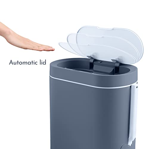 Image of ELPHECO Bathroom Trash Can with lid - 2.5 Gallon Waterproof Sensor Trash Bin, 10 Liter Motion Sensor Trash Can, Slim Garbage Bin Bathroom Decor (Grey, 2.5 Gallon with Toilet Brush)