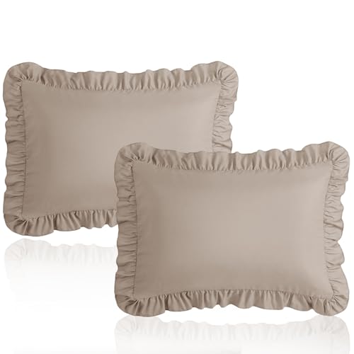 Image of 13 inchx18 inch Toddler Pillow Cases Set of 2, Khaki Ruffled Pillow Shams Brushed Microfiber Nursery Pillow Cover for Boys Girls, Soft Breathable Machine Washable