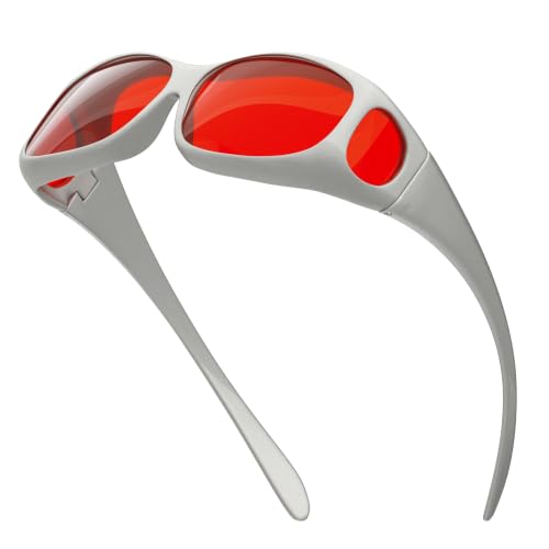 Image of Eyekepper Red Lens Blue Light Blocking Fit Over Glasses for Sleep Better, Blue Light Glasses for Women Men Nighttime, Computer Protection Eyewear - Silver