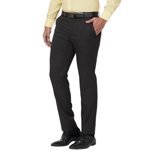 Image of Raymond Men's Mid Rise Slim Fit Structure Pattern Polyester Blend Pleated Formal Trouser