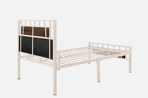 Image of Orvo Metal Extra Single Size Bed Without Storage | Wrought Iron Single Bed with Headboard & Footboard| Sturdy Powder Coated Platform Cot for Bedroom (Orvo Ivory)