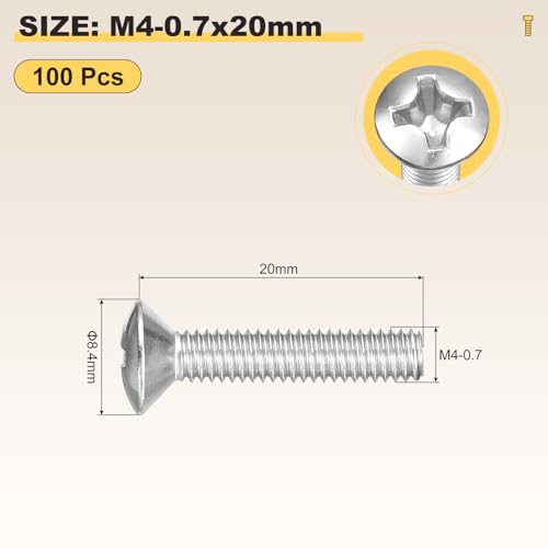 Image of METALLIXITY Semi-Countersunk Oval Head Machine Screws (M4-0.7x20) 100Pcs, 304 Stainless Steel Phillips Cross Recessed Machine Screw Bolts - for Furniture Assembly DIY Projects, Silver