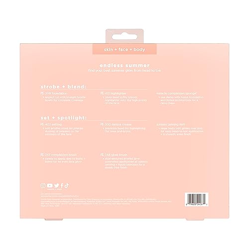 Real Techniques Endless Summer Makeup Brush Kit, Face Brushes, For Foundation, Powder, Highlight, Contour, & Bronzer, Inlcudes Tanning Mitt, Premium Quality, 6 Piece Set