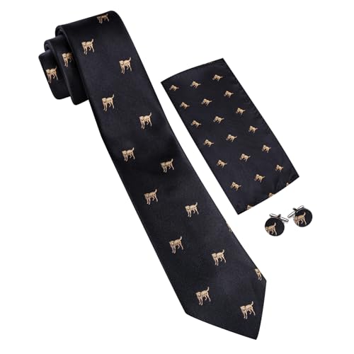 Image of Barry.Wang Man Tie Sets Skull Ties Animal Extra Long Necktie Silk Woven Handkerchief Cufflinks Festival Party Gift