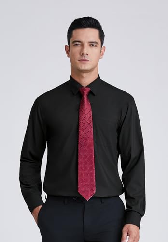 Image of HISDERN Mens Dress Shirt with Tie Pocket Square Set Classic Button Down Shirt Matching Tie Long Sleeve Shirts