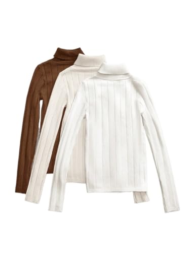 Womens Long Sleeve Turtleneck Sweaters Tops 3pcs Set All-Match Pullover Warm Casual Winter Outfits Multicolor
