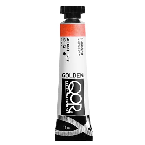 QoR Artist Watercolors by GOLDEN, Disazo Scarlet, 11 ml Tube, Professional Watercolor Paint, Semi-Opaque