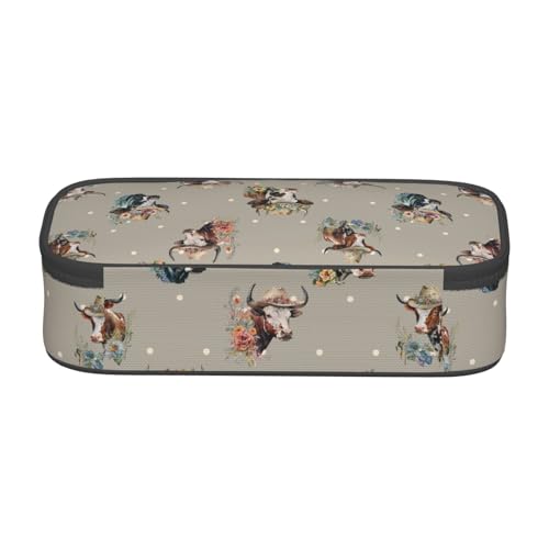 Image of Western Cow Pencil Case Aesthetic Large Capacity Pen Pouch | Storage Bag with Compartments for Travel School Office Organizer