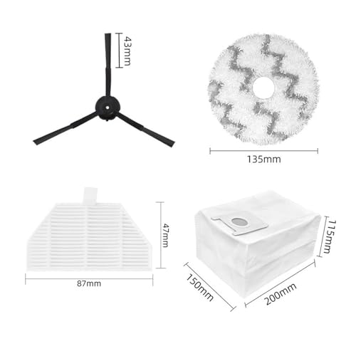 Compatible for RoidMi EVA Self-Cleaning Emptying Robot SDJ06RM, Vacuum Spare Parts Cleaning Tools Hepa Filter Side Main Brush Mop Cloths (Color : As Shown c), mei0203jb