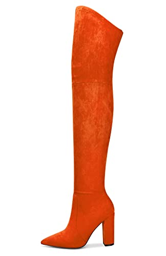 Aachcol Women Over Above The Knee Boots Chunky Block High Heel Pointed Toe Zipper 4 Inch3
