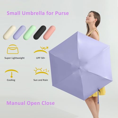 Image of BAODINI Travel Mini Umbrella for Purse with Case-Small Compact UV Umbrella Protection Sun-Lightweight Tiny Pocket Umbrella with Case for Women, Girls