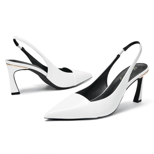 Image of Elisabet Tang Women's Kitten Heel Slingback Low Pumps 3 Inches Stiletto Pointed Closed Toe Elegant Dressy Bridal Wedding Party Shoes