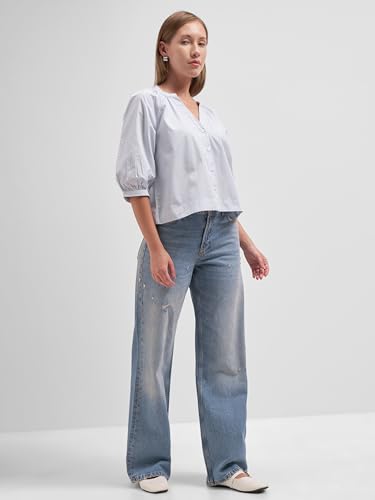 Image of Tokyo Talkies Women Tops for Woman|Women Oversized Fit Crop Top Shirt|Comfortable Premium Korean Button Down | Workwear Top for Office & Casual Outfit
