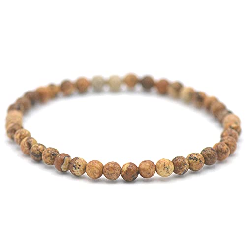 Miracles Minéraux Bracelet perle ronde 4 mm fin et discret, pierre naturelle, création artisanale française, plus de 60 choix (Jaspe paysage 4 mm)