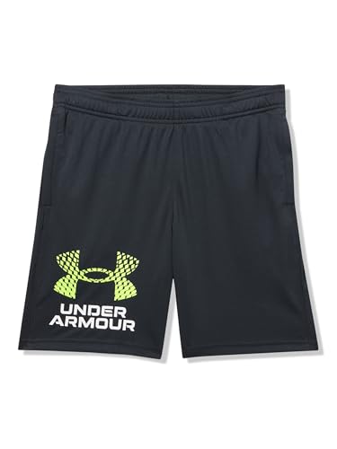 Under Armour Boys Tech Logo Shorts, (004) Black/White/High Vis Yellow, Medium Plus