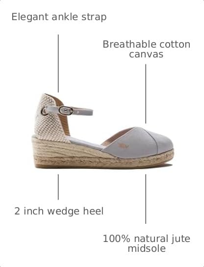 Image of Viscata Pubol Espadrille Canvas Low Wedges with Ankle Strap Spain Handmade 2 inch Heel Women's Sandals with Breathable Organic Cotton Canvas and 100% Natural Jute for all Occasions: Casual, Work, Party