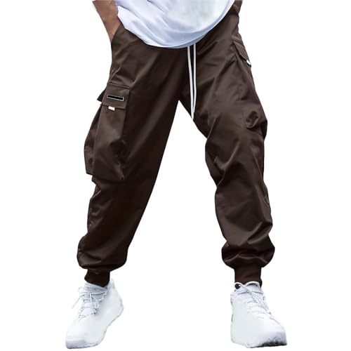 Pantalones chinos para hombre, resistentes a las arrugas, con parte delantera plana, para entrenamiento, correr, trotar, con múltiples bolsillos, pantalones de combate con botón y cremallera