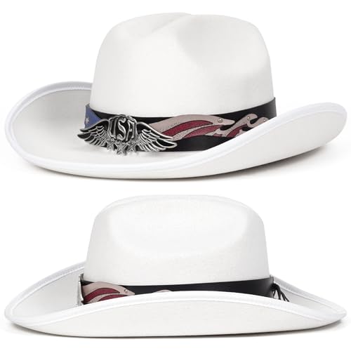 Image of Cowboy Hats for Women & Men Felt Cowgirl Hat with Belt Buckle Wide Brim Western Hat