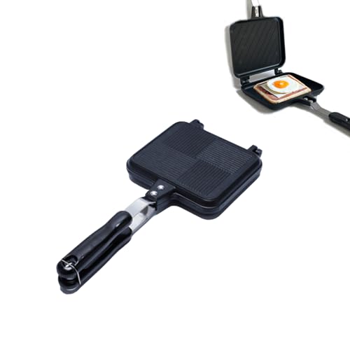 Double Sided Frying Pan, Non-Stick Pan with Heat-Resistant Handles, Egg and Sandwich Frying Pan, Multifunctional Breakfast Pan for Indoor & Outdoor Home Kitchen, 5.5 Inches, For all stove surfaces