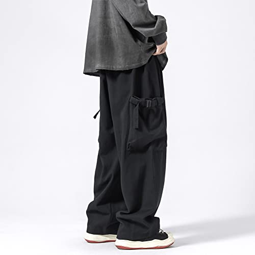PRIJOUHE Men's Baggy Cargo Pants Casual Loose Fit Wide Leg Pants with Elastic Drawstring Waist