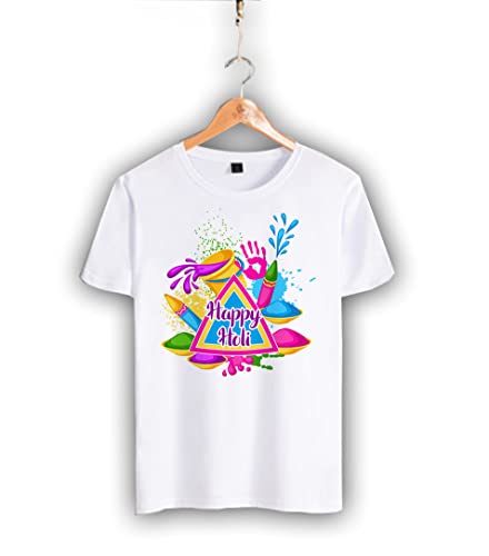Image of Decor Production Men's /Women's Regular Fit -Colourful - Holi Tshirt Shirt for Men /Women Printed Round Neck Tshirt || Mens /Womens Tshirts Polycotton Half Sleeve